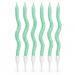 Green Glitter twisty Candle Pack of 6 For Cake Decoration