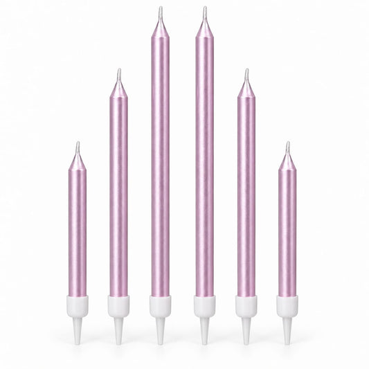 Pink Multi-Size Metallic Candles Pack of 6