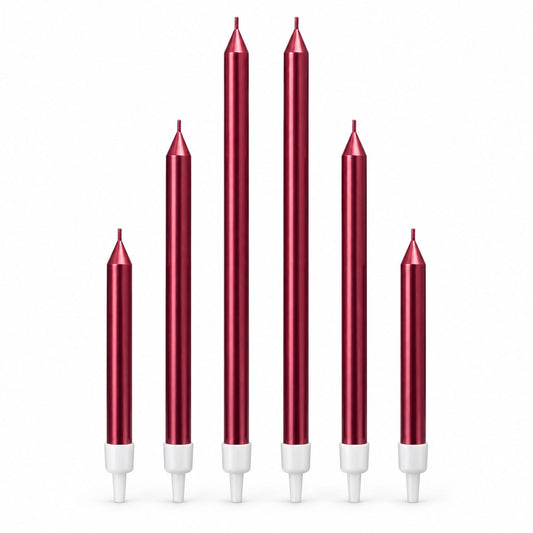 Red Multi-Size Metallic Candles Pack of 6