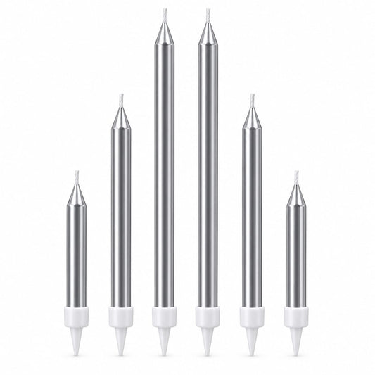 Silver Multi-Size Metallic Candles Pack of 6