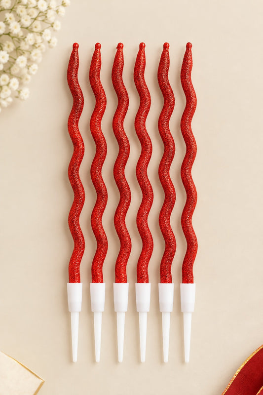 Red Glitter twisty Candle Pack of 6