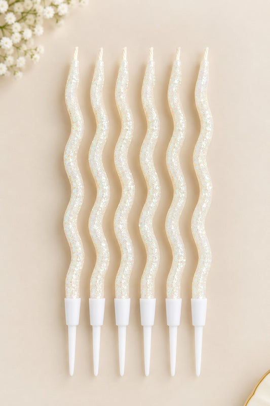 White Glitter twisty Candle Pack of 6