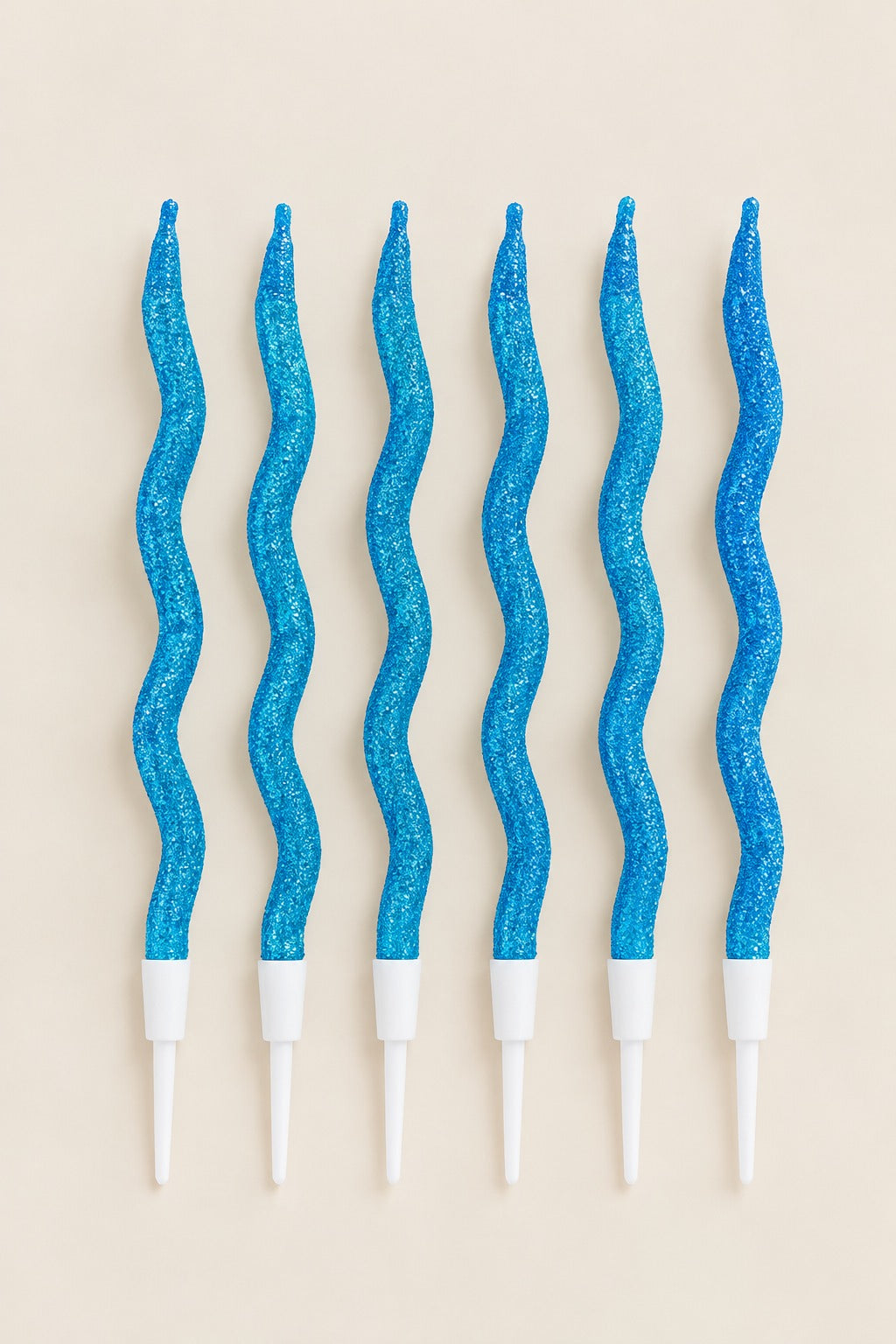 Blue Glitter twisty Candle Pack of 6