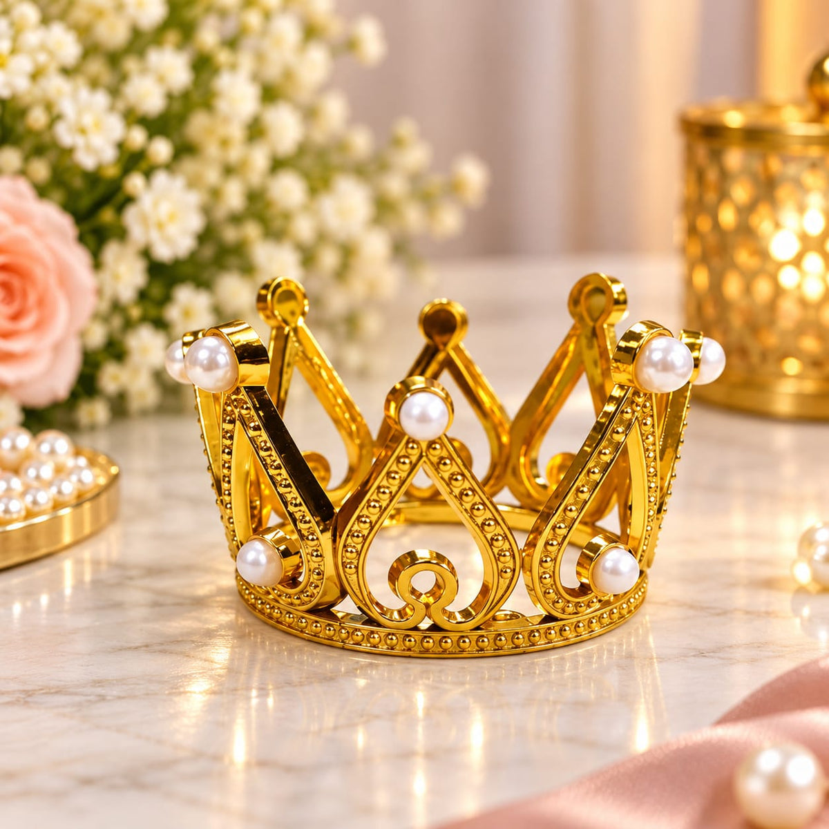 Golden Crown Cake Topper with Pearl