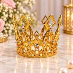 Golden  Rhinestone Princess Crown Cake Topper