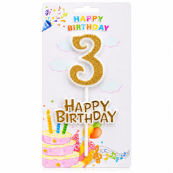 Glitter 3 Number Candle With Happy Birthday