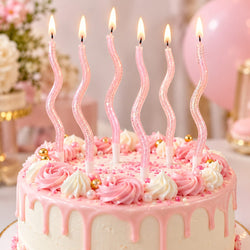 Pink Glitter twisty Candle Pack of 6
