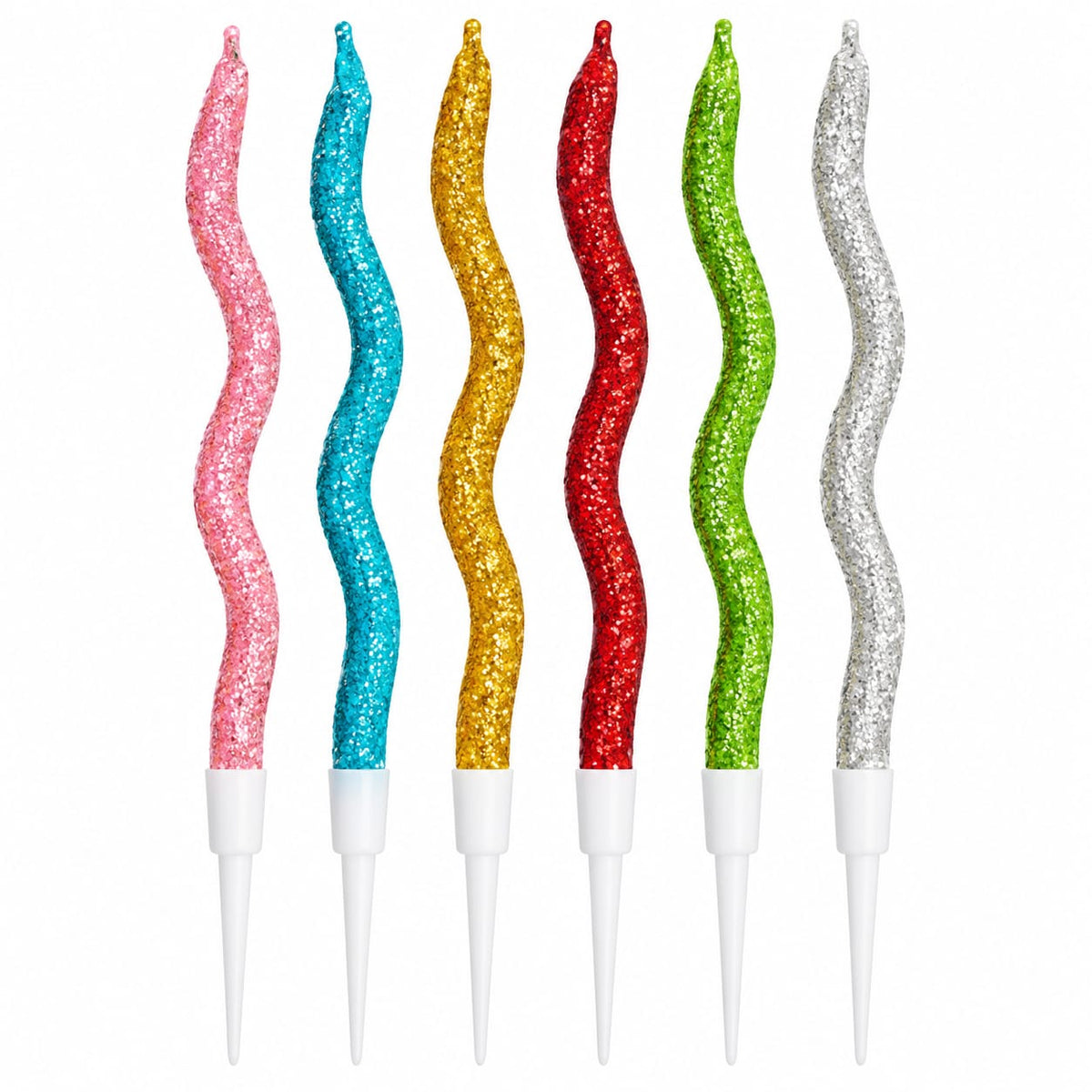 Colourfull Glitter Twisty Candle Pack of 6  For Cake Decoration