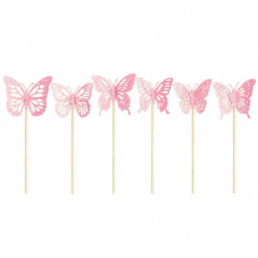 Pink Butterfly Cake Topper Set Pack Of 6
