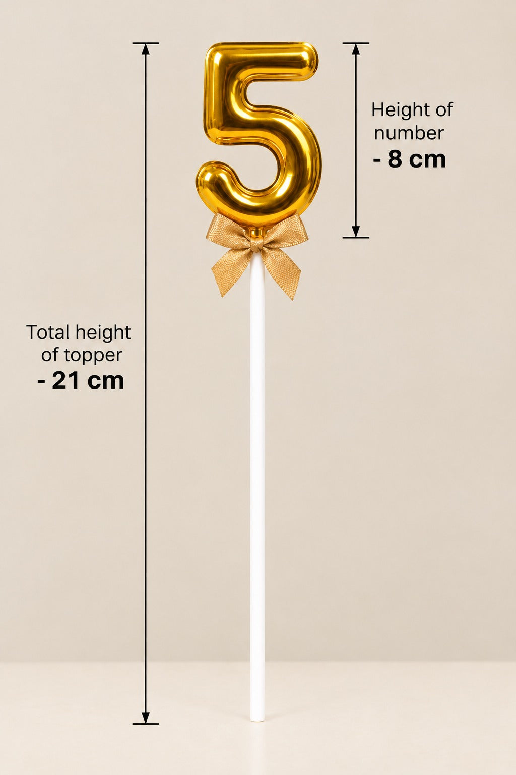 Premium 5 Number Topper With Bow Size 21cm