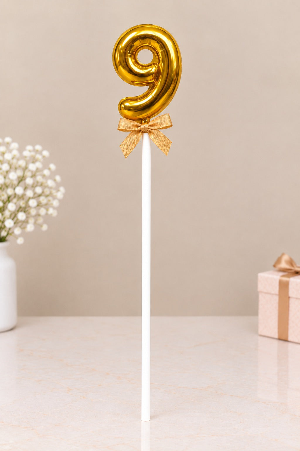 Premium 9 Number Topper With Bow Size 21cm