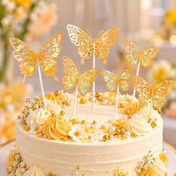 Golden Butterfly Cake Topper Set Pack Of 6
