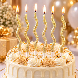 Golden Glitter twisty Candle Pack of 6 For Cake Decoration