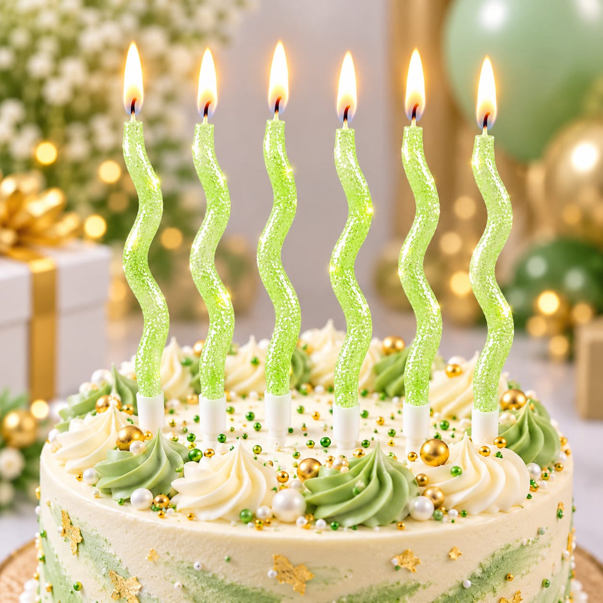 Light Green Glitter twisty Candle Pack of 6