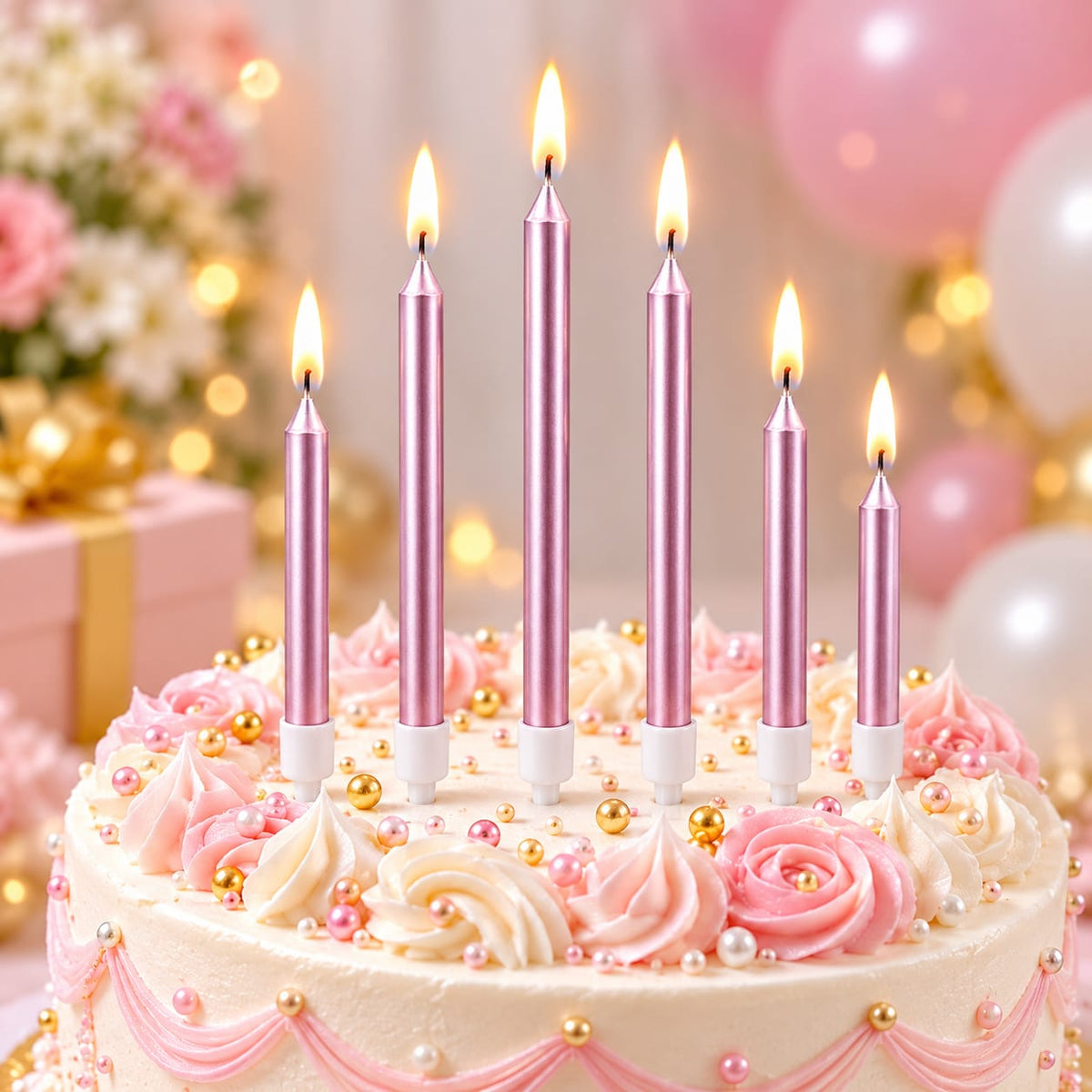 Pink Multi-Size Metallic Candles Pack of 6