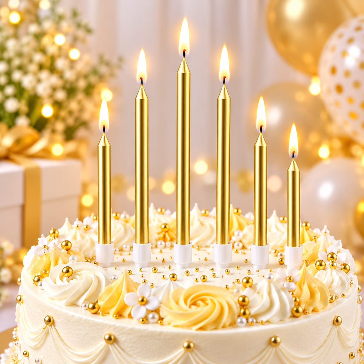 Golden Multi-Size Metallic Candles Pack of 6