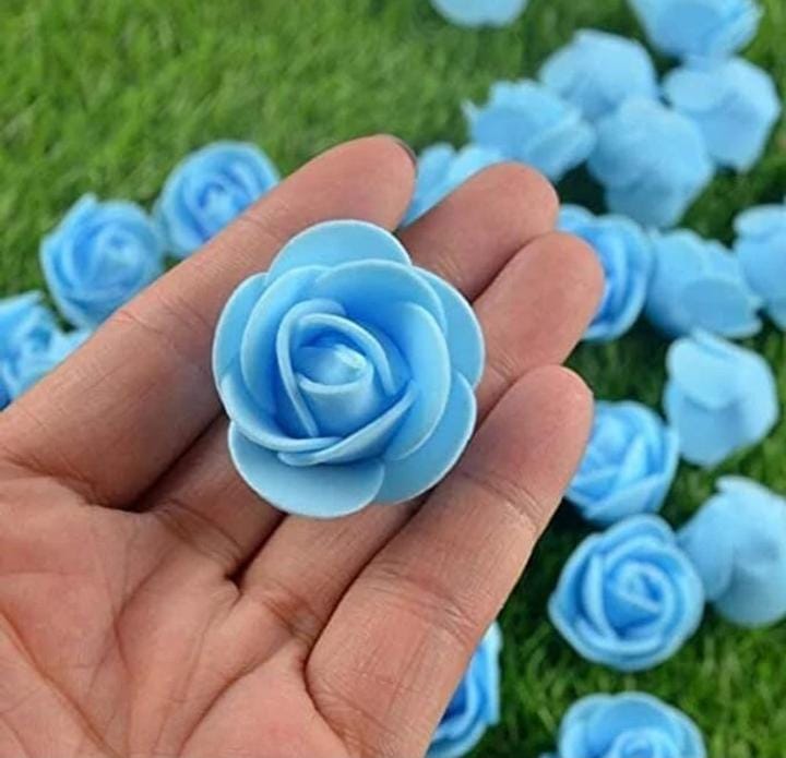Blue Rose Foam Flower For Cake Decoration Pack of 100