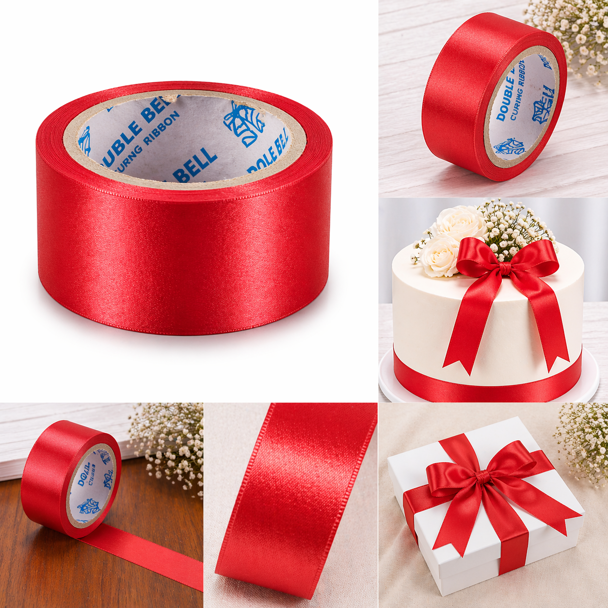 red ribbon (lenght approx 6.5 m breadht 2.2 cm)