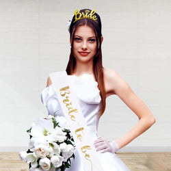 Golden Bride Headband And Bride To Be Sash Set for Bachelorette Party , Bridal Shower