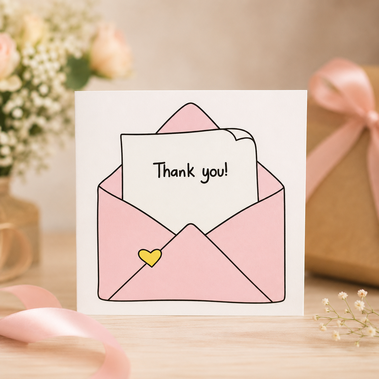 Pink Envelope Thank You Card pack of 10