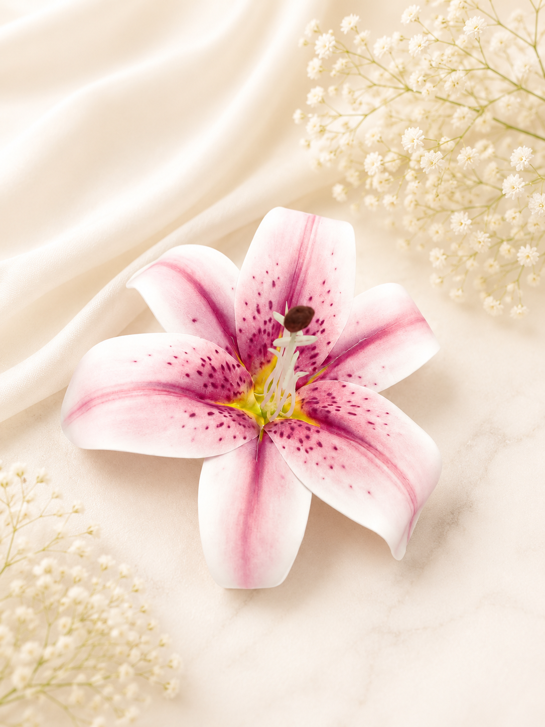 Artificial Soft Pink Lily Flower for Cake Decoration