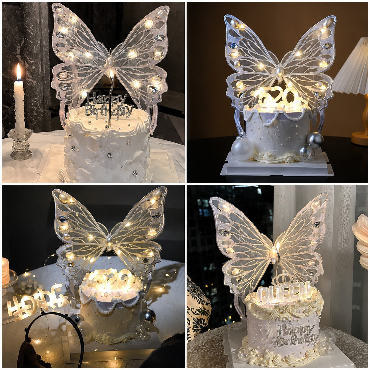 Ceramic fairy doll cake topper with Embroidered butterfly wings white