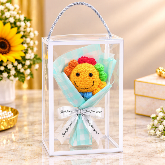 Handmade Crochet Rainbow Smiley Flower Bouquet Gift Box