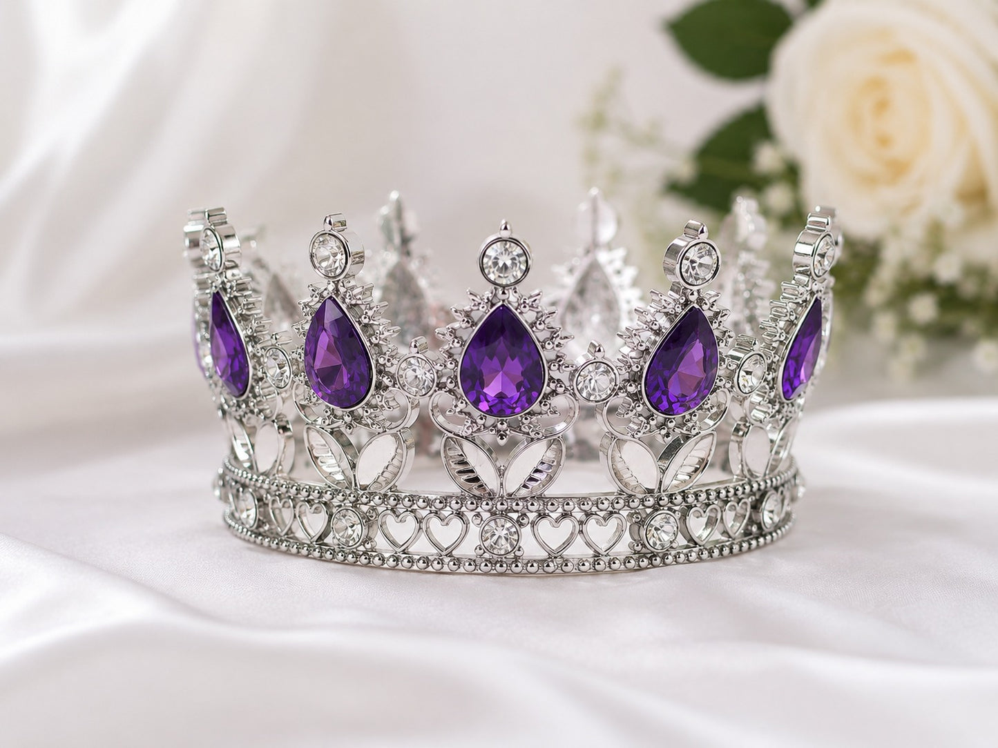 Silver crystal crown purple diamond cake topper