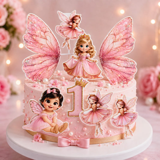 Fairy Wings Cake Topper With Baby Girl &Number 1 Decoration
