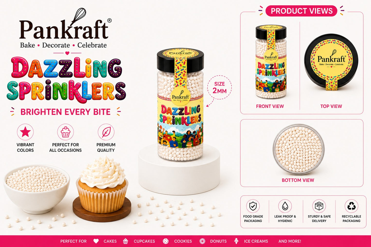Pankraft White Pearl Dazzling Sprinkler 2mm (100gm)