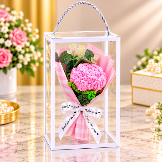 Handmade Crochet Baby Pink Rose Bouquet Gift Box