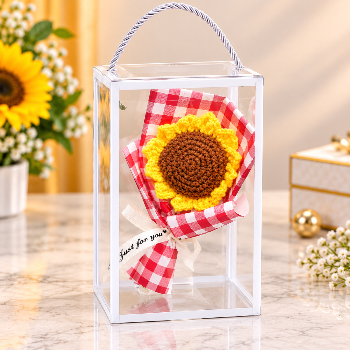 Handmade Crochet Sunflower Bouquet Gift Box