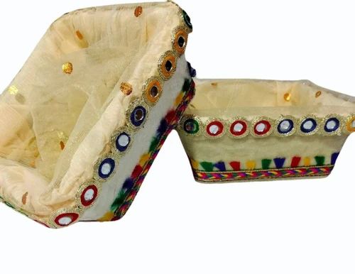 Square Potli Basket with Mirror Work size 7x3 inch