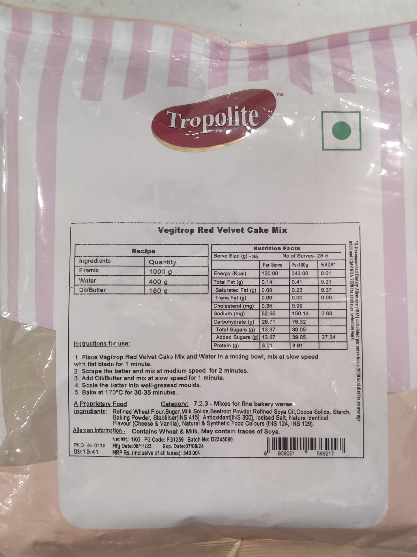 Tropolite Vegitrop Red Velvet Cake Mix 1kg