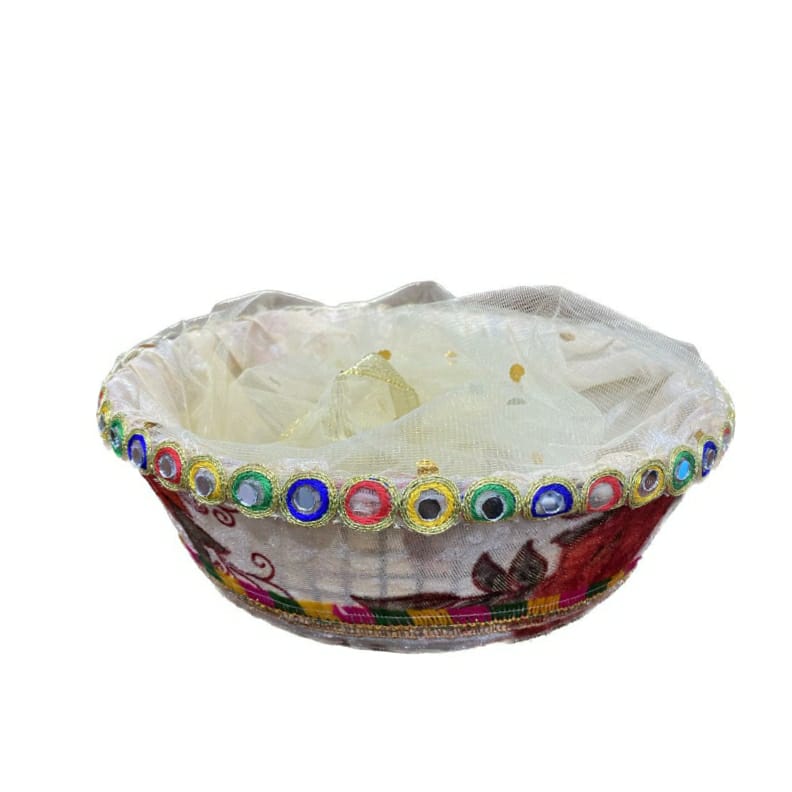 Round Potli Basket With Design size - 11x3 inch