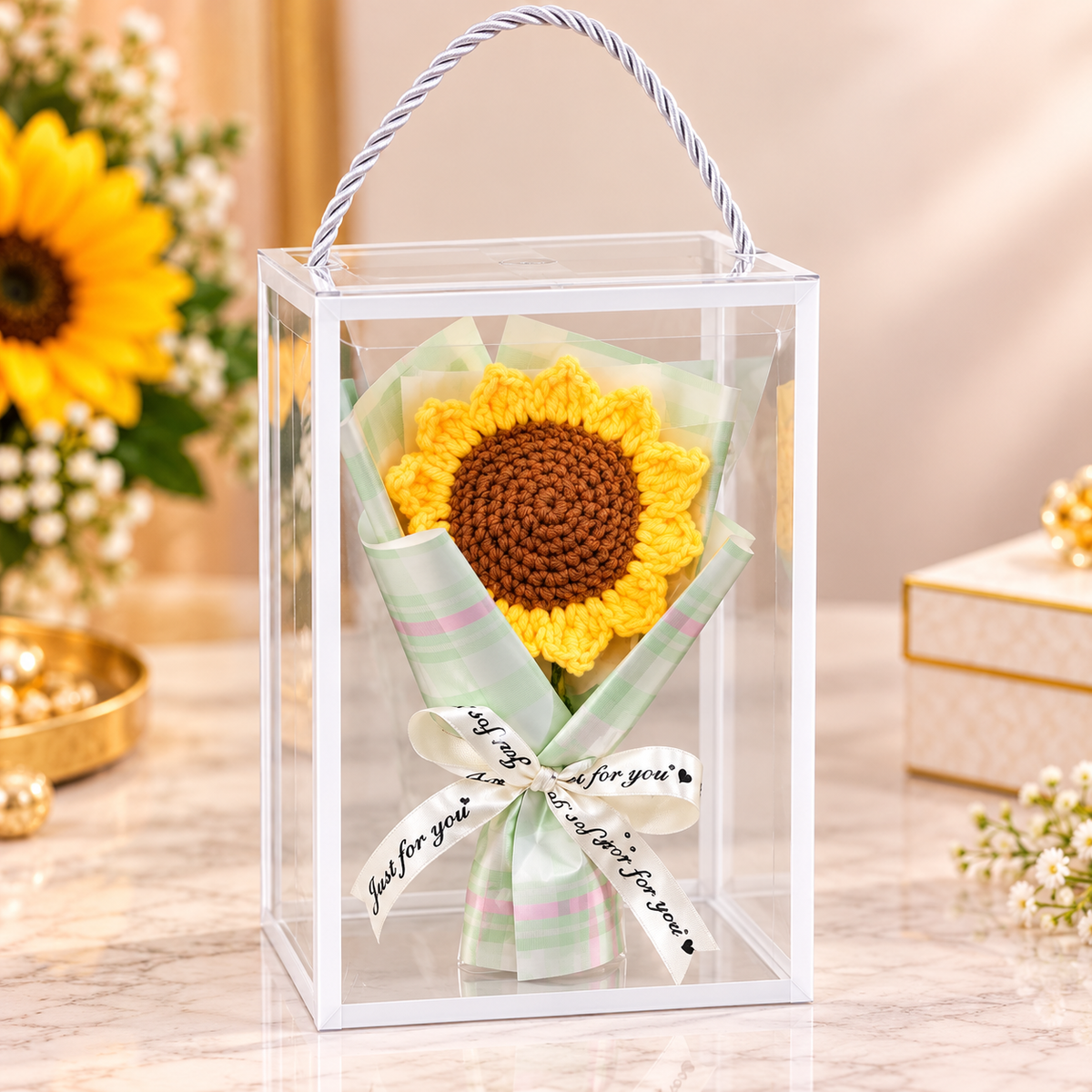 Handmade Crochet Sunflower Bouquet Gift Box