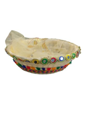 Potli Round Basket with Mirror work size - 11x3 inch