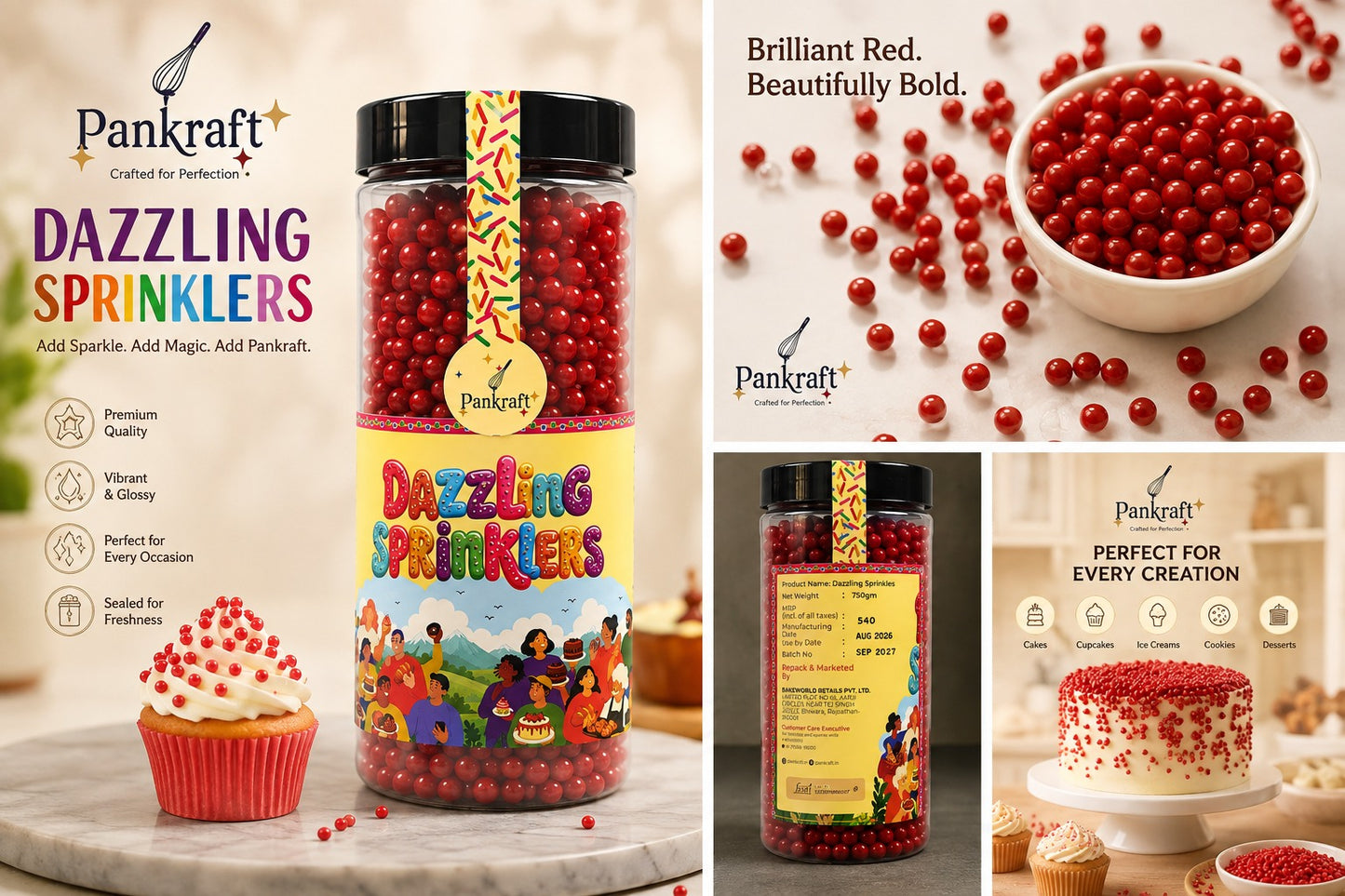 Pankraft Red Mix Pearl Dazzling Sprinkler (750gm)