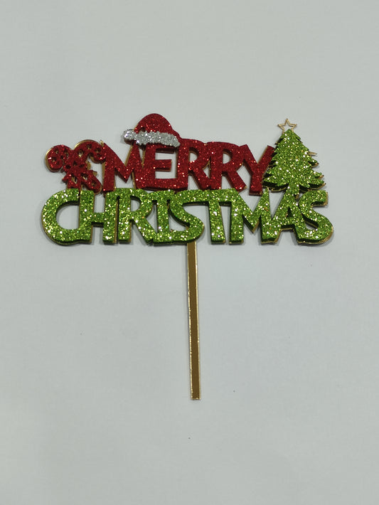 Merry Christmas Glitter Acrylic Topper