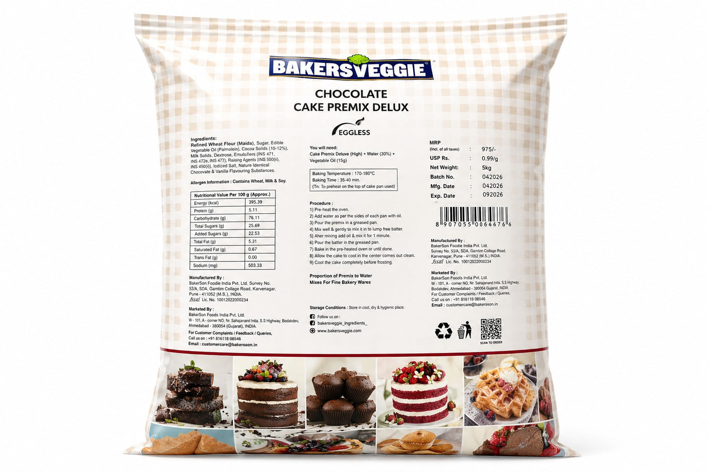 Bakersville Bakersveggie Chocolate Cake Premix Delux 5kg