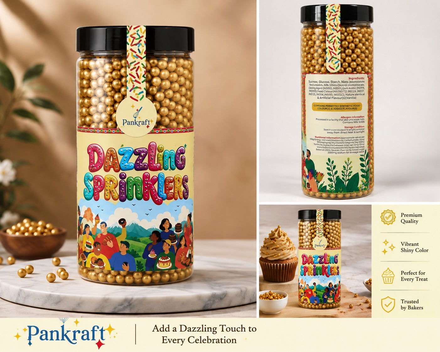 Pankraft Golden Balls Dazzling Sprinkler size 6mm (750gm)
