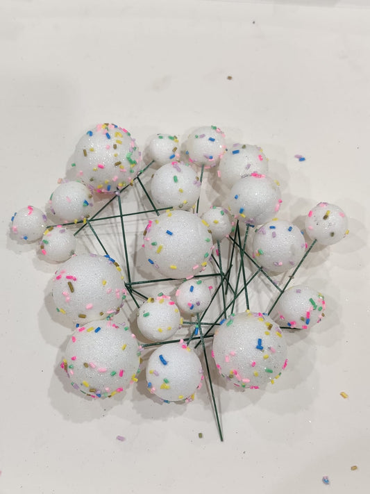 Glitter white balls with Sprinkles  Pack of 20