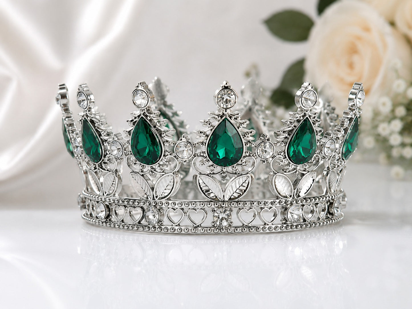 Silver crystal crown green diamond cake topper