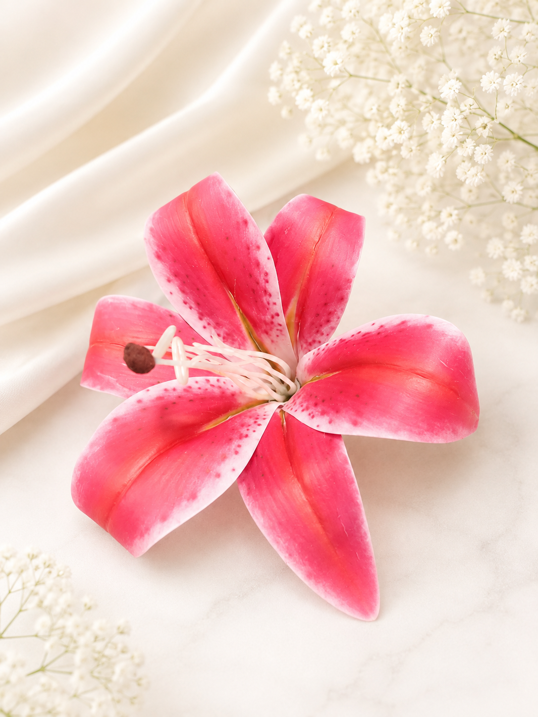 Artificial Rose Pink Lily Flower for Cake Decoration