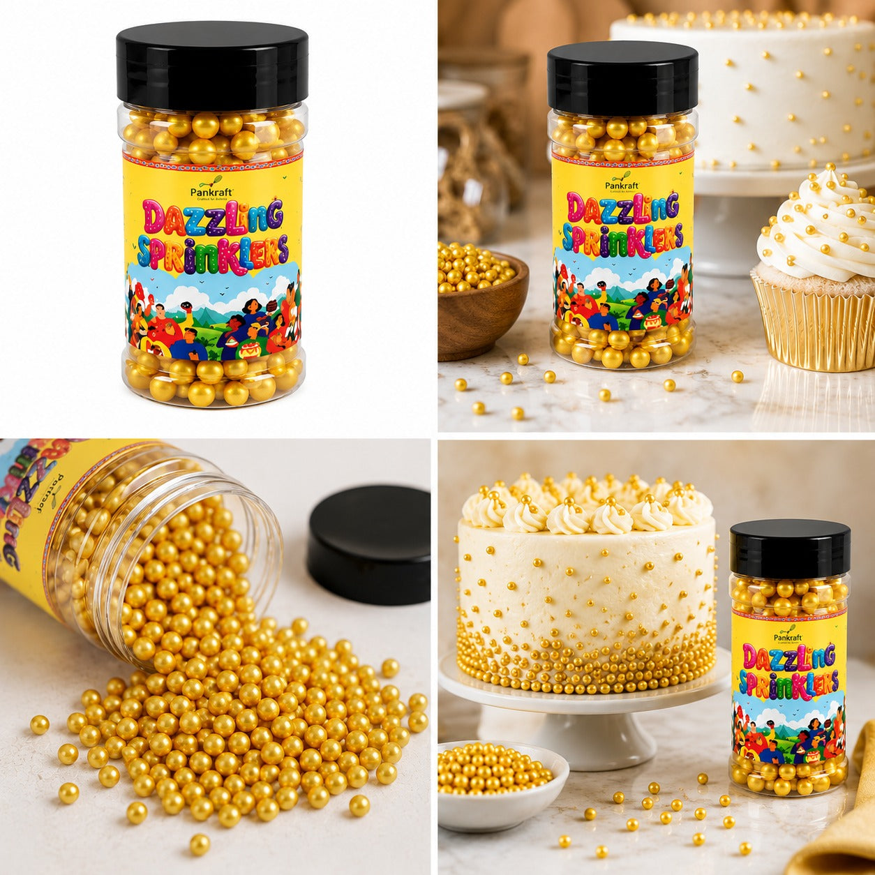 Pankraft Golden Balls Dazzling Sprinkler size 6mm (100gm)