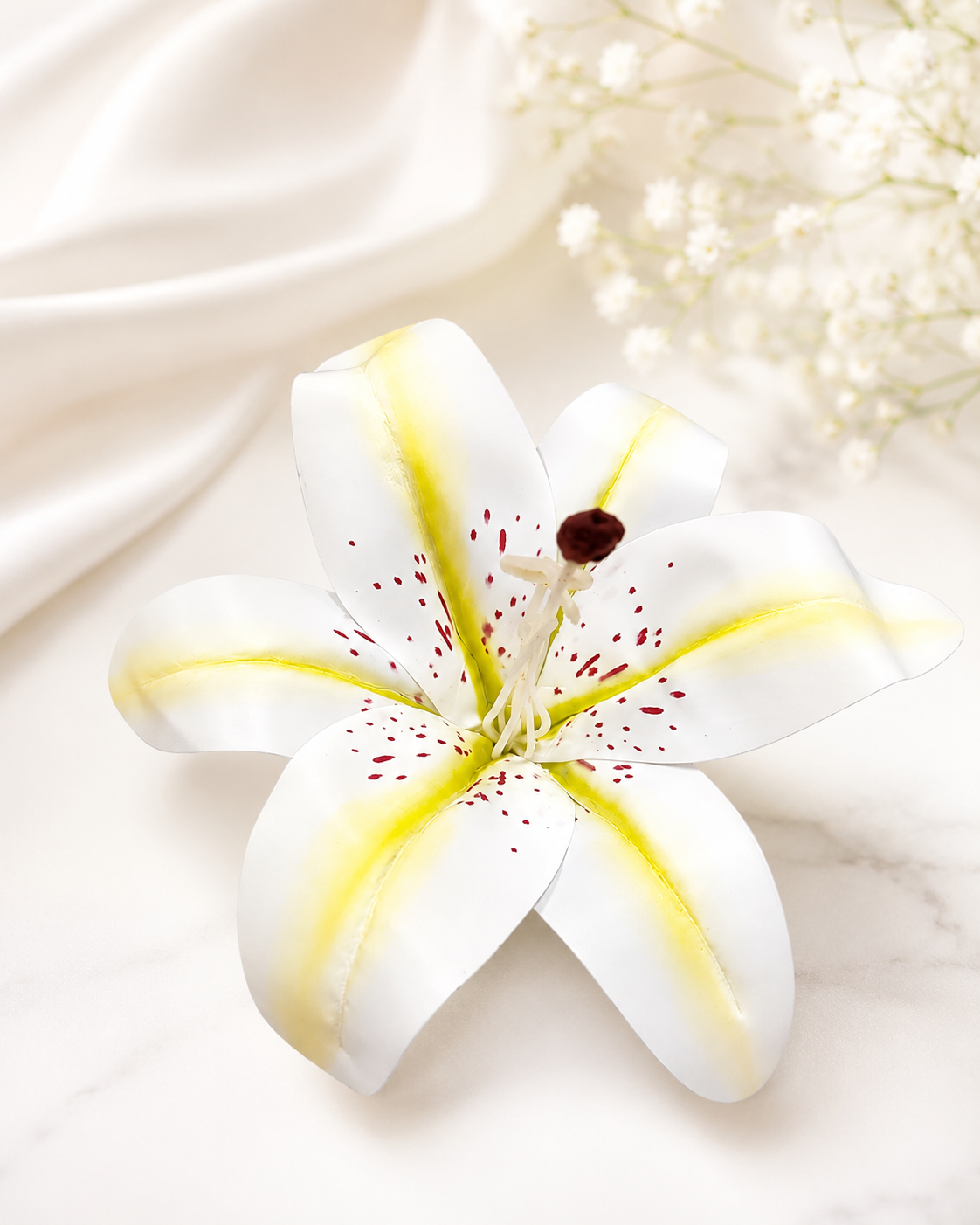 Artificial White Lily Flower for Cake Decoration
