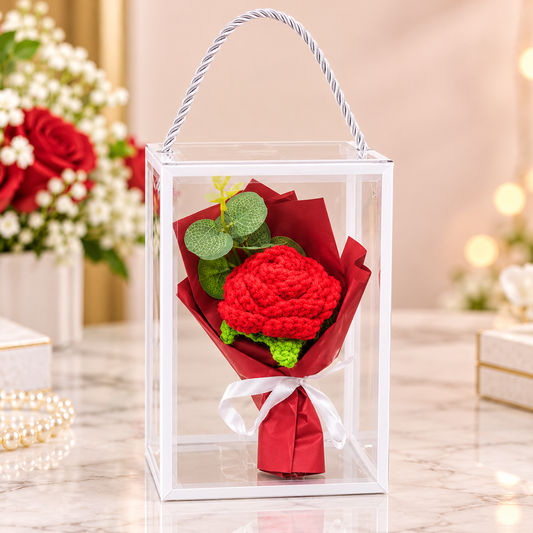 Handmade Crochet Red Rose Bouquet Gift Box