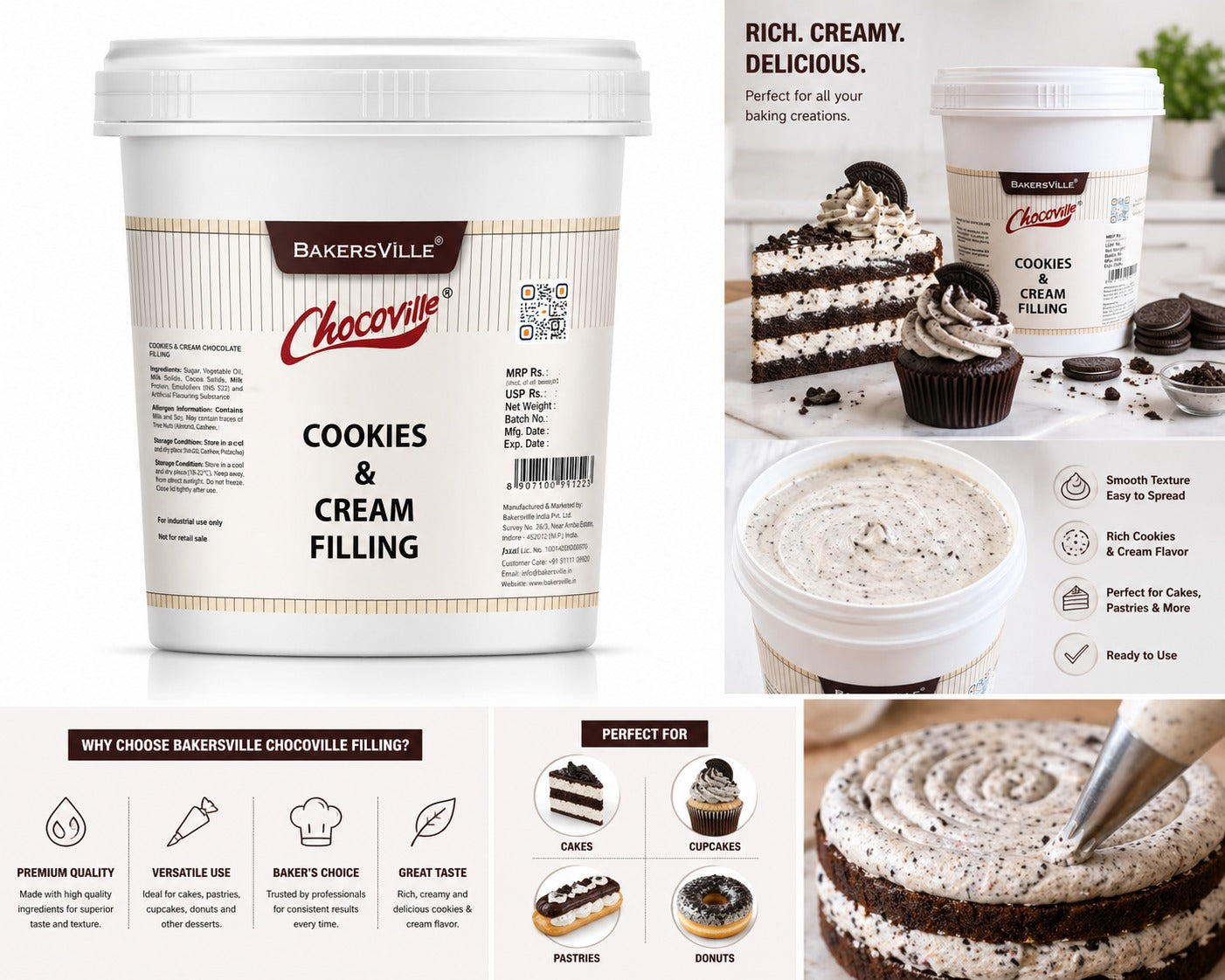 BakersVille Chocoville cookies and cream filling 1kg