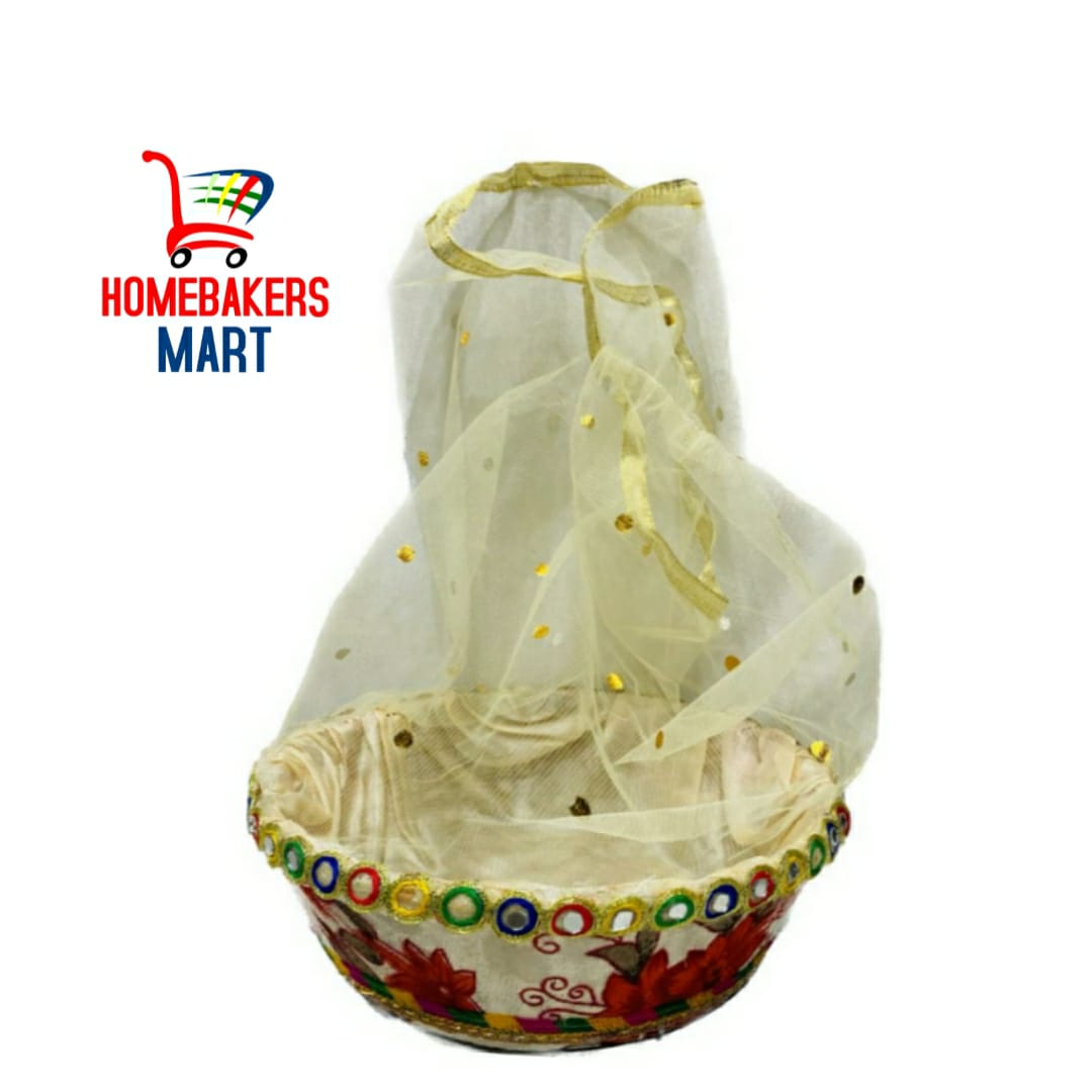 Round Potli Basket With Design size - 11x3 inch