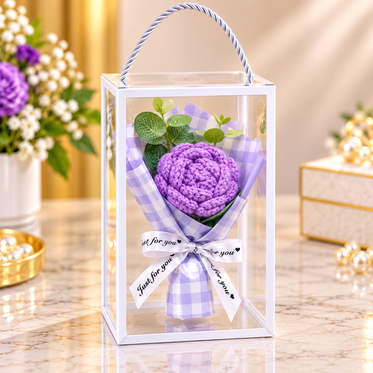 Handmade Crochet Lavender Rose Bouquet Gift Box